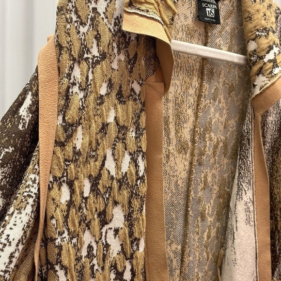 Animal Print Fringe Cardigan Sweater Sz M Faux Suede Piping Italian Boho Western - Picture 13 of 14